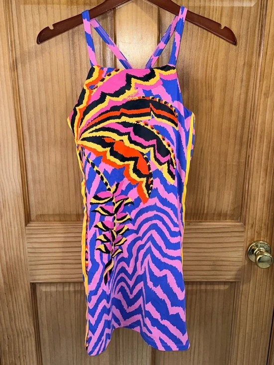 NWT Adidas x Farm Rio Pink & Blue Zebra-Stripe Mini Tank Dress-M - Picture 6 of 13